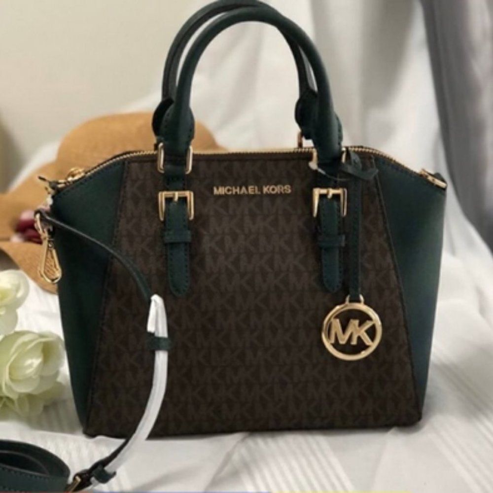 Michael Kors Women's Green Medium CIARA Messenger Top Zip Satchel Crossb… - Picture 9 of 16